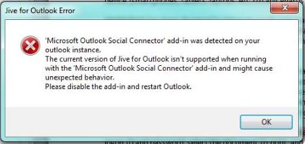 Microsoft Outlook Social Connector' add-in was detected on your outlook instance.